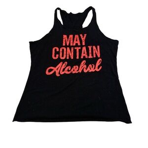 💙 "May Contain Alcohol" Graphic Black Racerback Tank Top - Size S